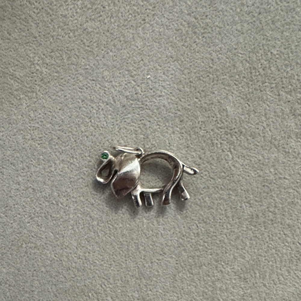 Tiffany & Co. Silver Elephant Charm with Green Accent